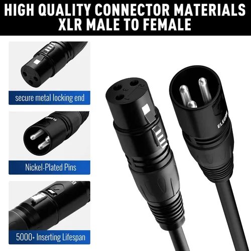 Vista 2 de Cable XLR de Micrófono de 15 Pies, Elecan Cable de Altavoz XLR Balanceado de Servicio Pesado (De 25-200 Pies) Cable de Micrófono Blindado de 3 Pines