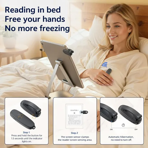 Vista 2 de Girador de páginas remoto Kindle, clic automático de página con clip para Kindle y tabletas, control de página de avance con un botón, control