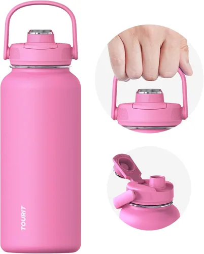 Vista 15 de TOURIT Botella de agua aislada de 32 onzas, botella de acero inoxidable con popote, aislamiento al vacío de doble pared para bebidas frías