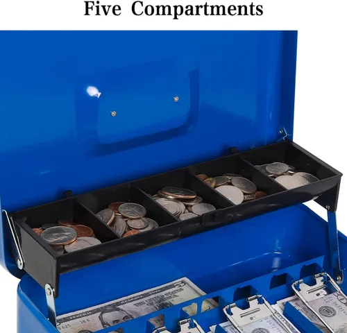 Vista 4 de Caja de efectivo con cerradura combinada: caja de dinero de acero de 0.03 in con bandeja de monedas automática y tapa de monedas a prueba de Azul-C