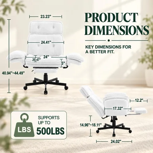 Vista 2 de Criss Cross Office Chair with Wheels, Flip-Up Arms and Headrest,White