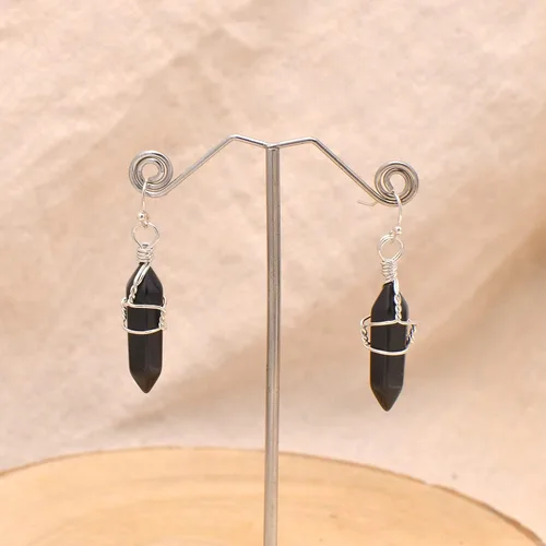 Vista 22 de Pendientes de cristal de punta envuelta en alambre de piedra pulida para mujer Reiki Energy Healing