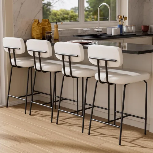 Vista 10 de GXJ - Juego de 3 taburetes de bar, taburetes de cocina con respaldos y patas de metal, taburetes de 26 pulgadas para altura de mostrador, tela