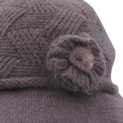 Vista 31 de C-US - Gorro de punto cálido para mujer, con visera de ganchillo con acento de flores