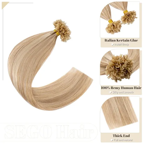 Vista 209 de SEGO Extensiones de cabello humano con micro cuentas, extensiones de cabello humano con micro bucle, lacio, natural, fusión fría, 1.76 oz/paquete