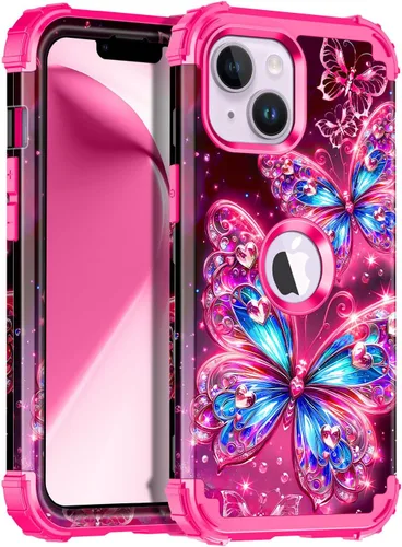Vista 11 de Miqala Funda compatible con iPhone 13, que brilla en la oscuridad, tres capas, resistente, a prueba de golpes, de plástico duro, funda protectora