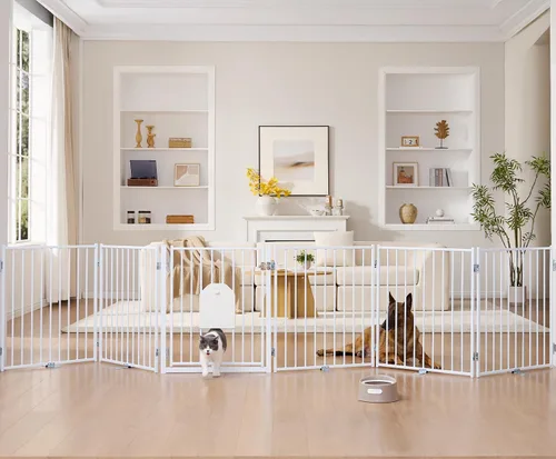 Vista 17 de No Pawblems - Puerta independiente para perros, valla plegable de 30 pulgadas de alto para interiores, extensión de puerta extra ancha para Blanco