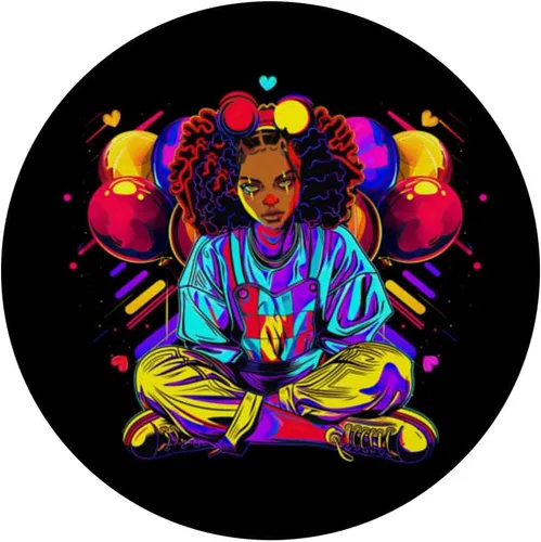 Vista 3 de Streetwear synthwave 80s 90s black pride girl clown hip teen PopSockets Adhesive PopGrip