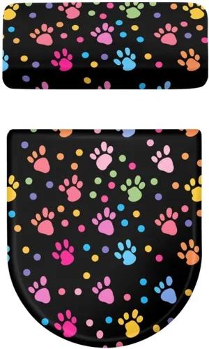 Vista 5 de Flashideas Juego de cubierta para tanque y tapa de inodoro con estampados de patas de perro coloridas - Elástico, se adapta a la mayoría de tanques
