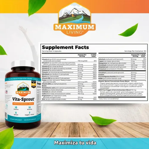 Vista 2 de Vita-Sprout Mezcla de multivitamínicos y fitonutrientes integrales - 120 Cápsulas