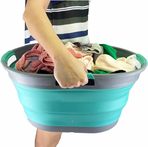 Vista 6 de SAMMART Cesta plegable de plástico para la ropa sucia de 25 L (6.6 galones) - Contenedor/organizador plegable - Tina de lavado portátil - Cesto que