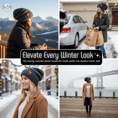 Vista 33 de Funky Junque Gorro de moda de punto trenzado de talla extragrande, grueso, abrigado, suave y holgado