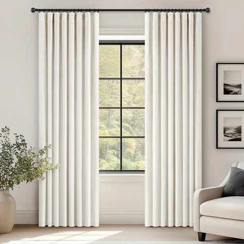 Vista 84 de ANRODUO Cortinas de terciopelo beige de 45 pulgadas de largo, opacas con aislamiento térmico insonorizado, cortinas de privacidad para oscurecer