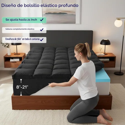 Vista 6 de OLANLY Cubrecolchón de Espuma Viscoelástica de Doble Capa de 4 Pulgadas Tamaño Twin para Dolor de Espalda, Funda de Colchón Pillow Top Refrescante