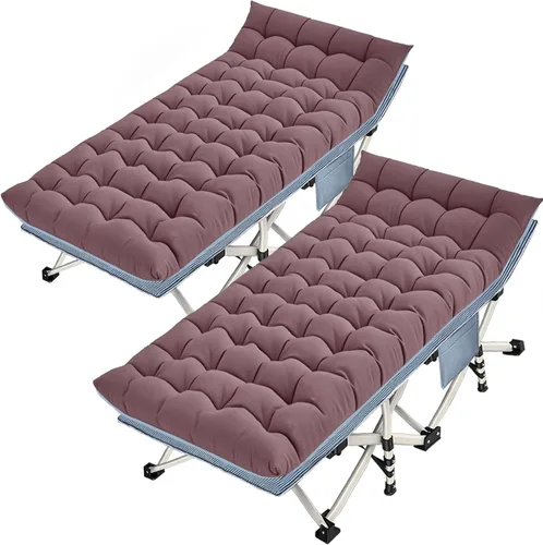 Vista 9 de Paquete de 2 catres de camping con colchón, cómodo y resistente, carga de hasta 450 libras, para dormir, cama de campamento, catre plegable