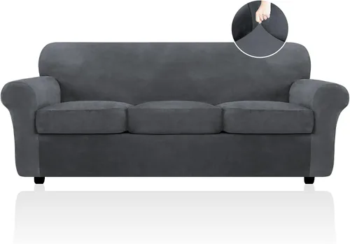 Vista 26 de FestiCorp Funda de sofá de terciopelo, fundas de sofá para sofás de 3 cojines, funda elástica de 4 piezas para sofá, fundas gruesas de muebles