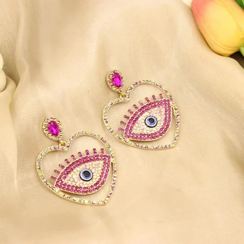 Vista 3 de Enrwin Aretes colgantes de cristal austriaco con forma de corazón y ojos abstractos para mujeres y niñas