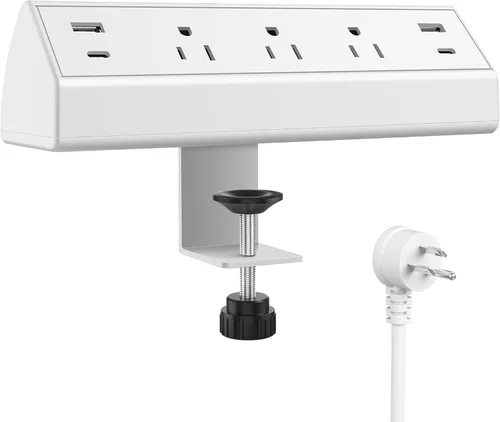 Vista 11 de Jgstkcity Regleta de alimentación con abrazadera de escritorio, estación de carga rápida total de 40 W, 2 puertos USB C PD de 20 W, protector