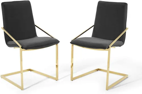 Vista 3 de Modway Pitch Performance - Sillón de terciopelo, 2 piezas, sillas de comedor, color dorado y negro