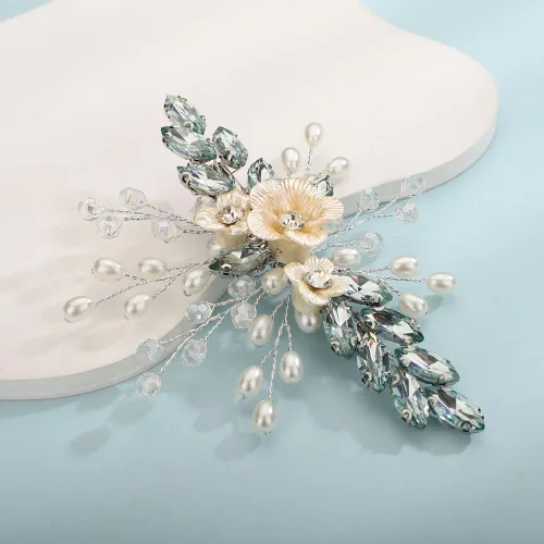 Vista 10 de Teyglen Pinza para el pelo de novia de cristal con diamantes de imitación, perlas hechas a mano, accesorios para el cabello de boda, accesorios