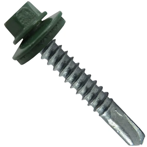 Vista 6 de 12 tornillos para techos de metal ABC gris tipo 3 de 1-1/2 pulgadas, punta de taladro de cabeza hexagonal, arandela EPDM de 9/16 pulgadas. 1 bolsa