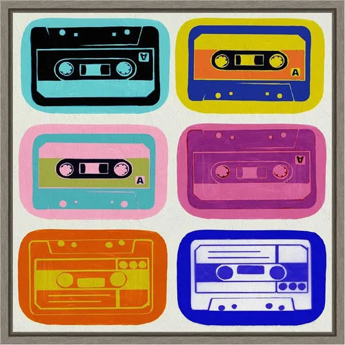 Vista 12 de Amanti Art Framed Canvas Wall Art 16x16 Retro Cassettes by PI Studio, Framed Wall Art Canvas, Entertainment Artwork, Traditional Decor, Small Poster