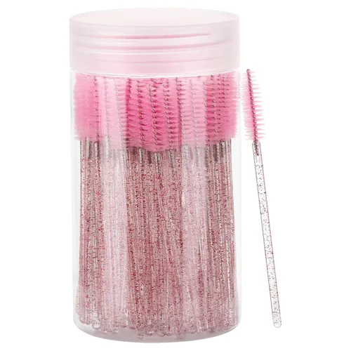 Vista 10 de 100 piezas de varitas de rímel desechables, cepillos espirales de cejas de cristal para extensiones de pestañas, cepillos de pestañas negros