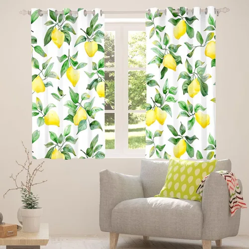 Vista 4 de Feelyou Cortinas de limón para dormitorio, sala de estar, niños, patrón botánico de limón, cortinas opacas para oscurecer las frutas tropicales