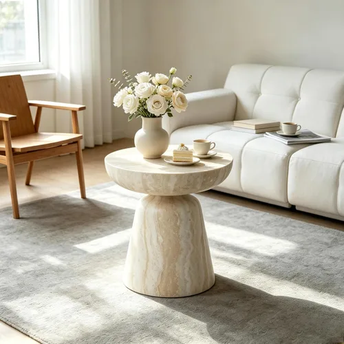 Vista 6 de Mesa auxiliar con pedestal de mármol sintético de 15.75 pulgadas, mesa