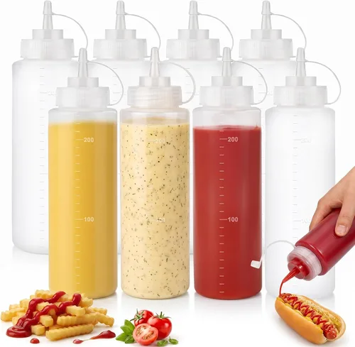 Vista 7 de OAMCEG Botellas exprimibles de condimentos de 8 onzas, paquete de 4