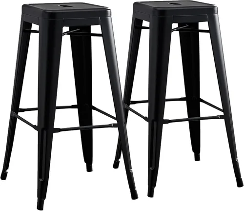 Vista 19 de AC Pacific Juego de 2 taburetes de metal de 24 pulgadas, estilo rústico campestre con respaldo bajo, construcción ligera y resistente, fácil