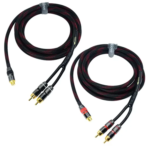 Vista 5 de Arklove Cable Divisor RCA Blindado de 1 pie para Subwoofer Audio Estéreo Video 1 Hembra a 2 Machos Adaptador Conector en Y de Altavoz Dual Cable