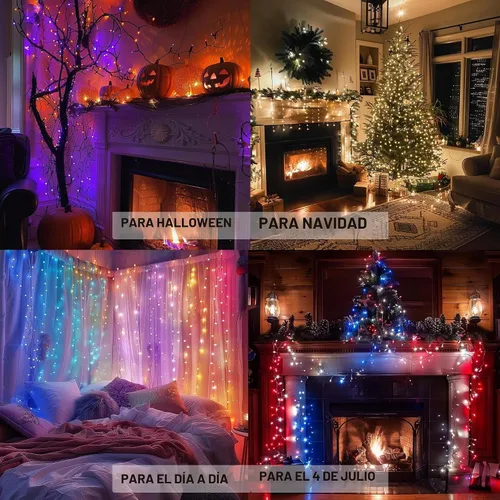 Vista 3 de Dazzle Bright - Luces de Navidad Inteligentes que Cambian de Color, 66 pies, 200 luces LED RGB con control remoto y aplicación, luces de árbol