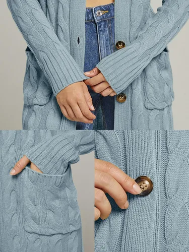 Vista 4 de MEROKEETY - Cárdigan largo de punto trenzado para mujer, suéter tejido de manga larga, abierto por delante y con botones, ropa para exteriores