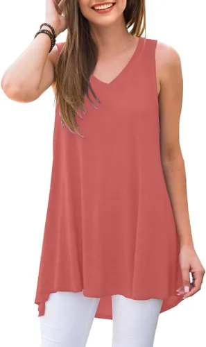Vista 9 de AWULIFFAN - Blusa de verano sin mangas con cuello en V, túnica, top, para mujer 01 Negro
