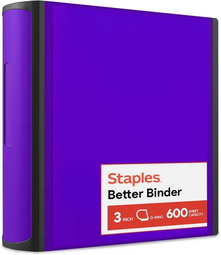Vista 52 de Carpeta con anillos en forma de "D" de 1 pulgada para mejor visualización Staples, Negro
