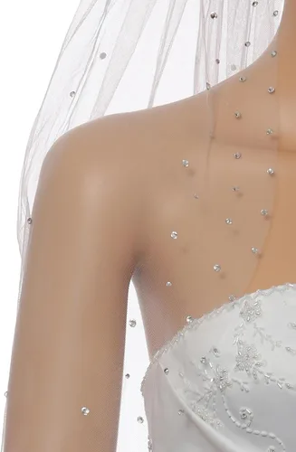 Vista 4 de SAMKY 1T 1 nivel Stardust Rhinestone cristal nupcial velo de boda longitud de los dedos 36