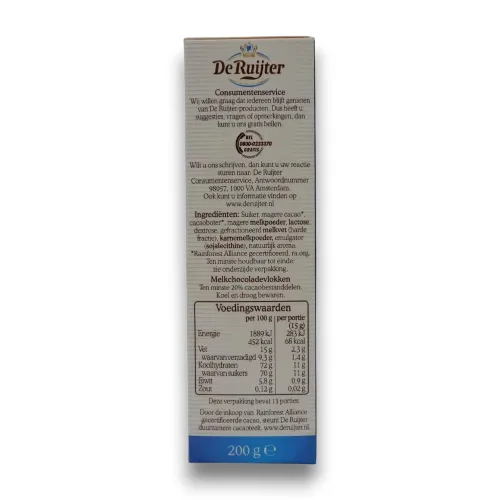 Vista 2 de Deruyter ChocoadeVlokken Melk (copos de chocolate con leche), caja de 10.5 onzas