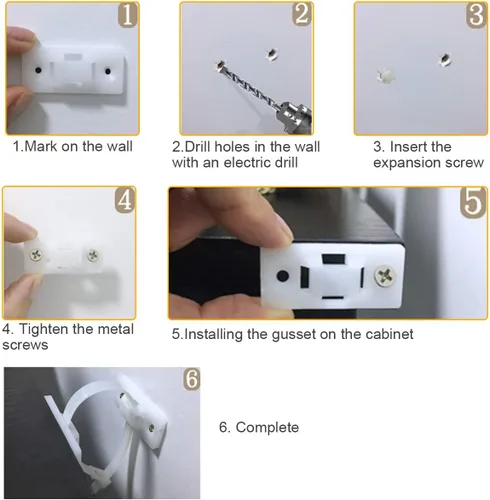 Vista 4 de Correas de anclaje de pared antipunta para muebles (paquete de 6, con tornillos), kit de correas de anclaje de pared para estantería o tocador