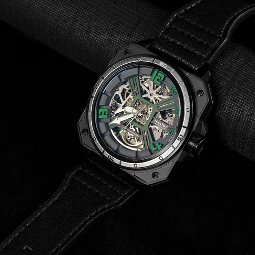 Vista 5 de Automatic Watches for Men,Stainless Steel Case with Leather Band,50M Waterproof Men Mechanical Wrist Watches
