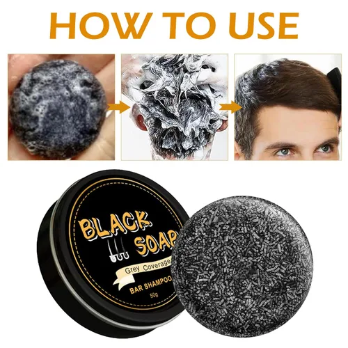 Vista 4 de Jabón de barra inversa para cabello gris, jabón negro natural para cobertura de cabello gris, barra de champú oscurecimiento con ginseng y sésamo
