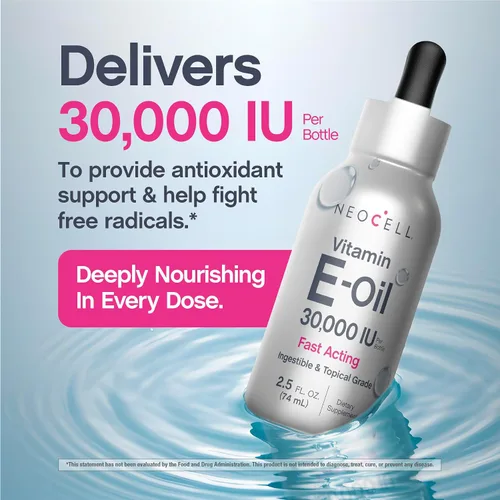 Vista 7 de Aceite de vitamina E NeoCell 30000iu 2.5 fl oz Grado ingestible y tópico Fórmula de acción rápida para piel, cabello y cara