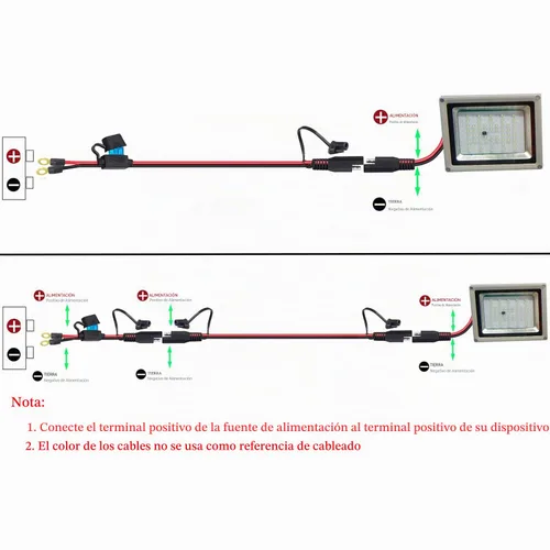 Vista 2 de Conector SAE, arnés de terminal SAE a junta tórica con fusible de protección de 15 A para seguridad, enchufe de desconexión rápida de 2 pines, cable