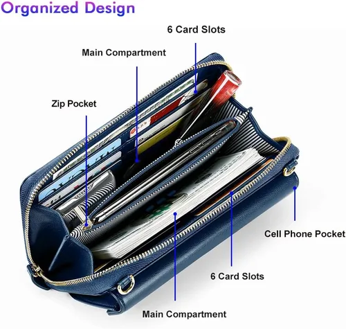 Vista 4 de nuoku Bolsos cruzados para mujer, carteras de muñeca para mujer, monederos pequeños para mujer, cartera para teléfono celular, cartera RFID