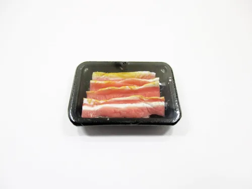 Vista 5 de Casa de muñecas Alimentos en miniatura Tocino crudo Carne Supermercado Alimentos Pack Bandeja 16719