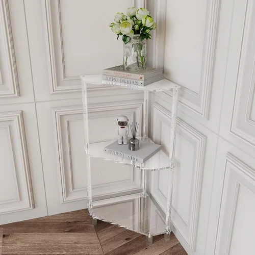 Vista 2 de Eglaf - Mesa auxiliar de esquina de acrílico, mesa auxiliar triangular de 3 niveles Small Clear Side Table for Living Room, Bedroom, Bathroom