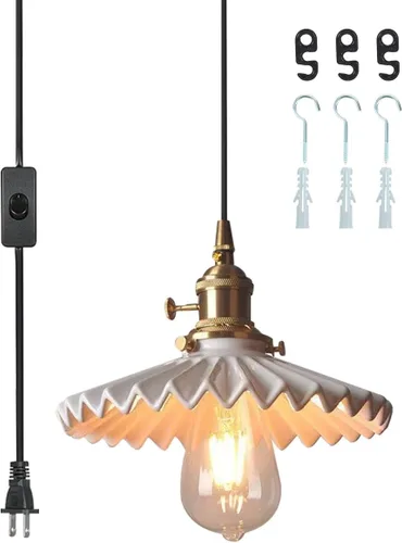 Vista 19 de Lámpara colgante de cerámica negra para isla de cocina, pantalla festoneada de cerámica, estilo granja, vintage, luces colgantes de techo