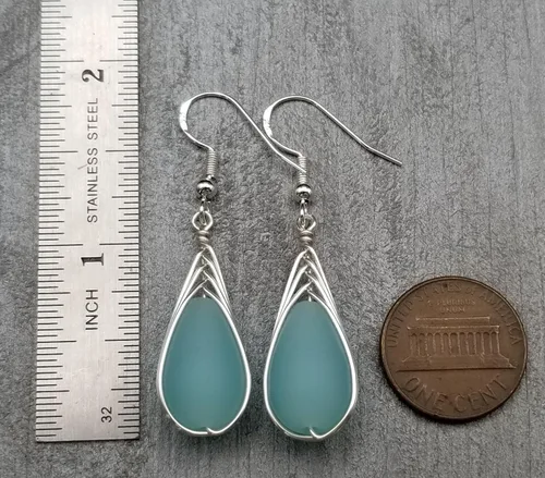 Vista 15 de Yinahawaii Handmade Sea Glass Earrings, Hawaiian Jewelry, Wire Braided Earrings Teardrop Earrings, Beach Jewelry Sea Glass Jewelry For Women Cobalt