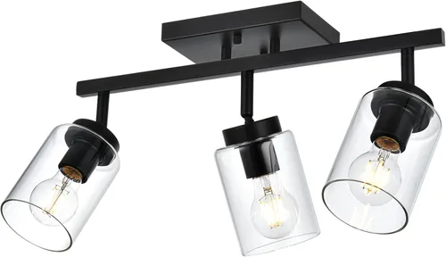 Vista 8 de Lámpara de tocador de 4 luces con pantalla de vidrio transparente, multidireccional, giratoria, de metal, con cabezales de riel ajustables