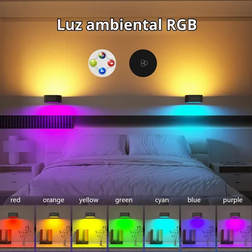Vista 5 de Kitloo Luces de pared, apliques de pared con pilas, iluminación ambiental RGB, lámpara de pared recargable que cambia de color con 3 temperaturas